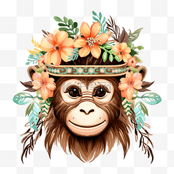 猴年春节背景图片_波西米亚风猴子剪贴画