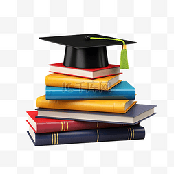 彩色帽子图片_3D 渲染教育概念与毕业帽和彩色书