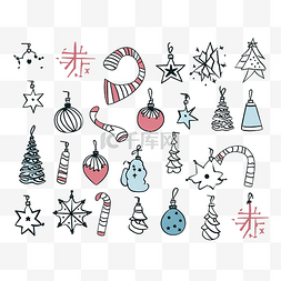 圣诞袜圣诞矢量图图片_集合矢量图中的涂鸦风格圣诞装饰