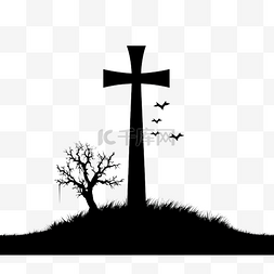黑色坟墓图片_坟墓上十字架的轮廓，用于装饰万