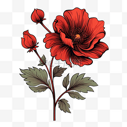 花卉印刷图片_用于贴纸和印刷的复古单红花花卉