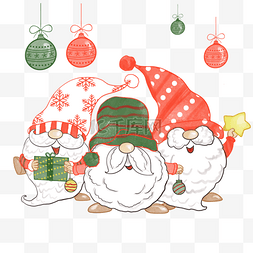 圣诞老人白胡子图片_圣诞节侏儒卡通风格水彩小矮人三