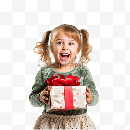 装饰小礼物盒图片_打开圣诞礼物时兴奋的小女孩微笑