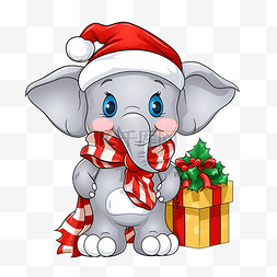 着色书上有可爱的大象圣诞人物，