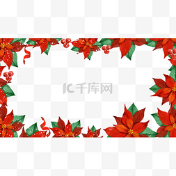 可爱横框图片_圣诞节冬季植物边框横图花朵红色