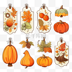 橡标签图片_一组秋季标签，用于感恩节或南瓜