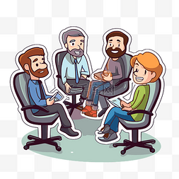 小组讨论插画图片_人们坐在椅子上，用笔和纸卡通矢