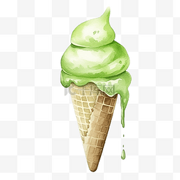 冰淇淋草莓图片_绿色水彩冰淇淋