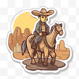 漫画人物牛仔骑马穿越沙漠背景矢