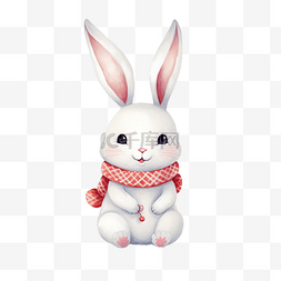 带着兔子帽子图片_可爱的白色兔子在圣诞冬季主题无