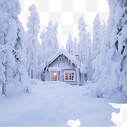 圣诞节的房子和雪冬季森林