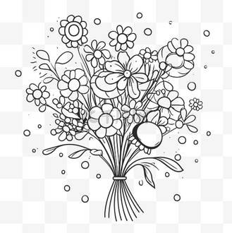 一束鲜花着色页打印轮廓素描 向量