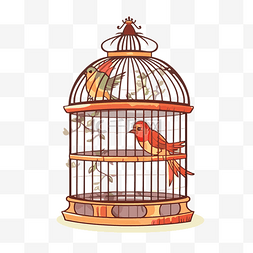 在笼子里的鸟图片_鸟笼剪贴画，一对色彩缤纷的鸟关