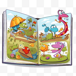 卡通的虫子和动物图片_一本书的专辑剪贴画人物，里面有