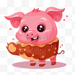 猪肉剪贴画可爱的卡通猪与甜甜圈