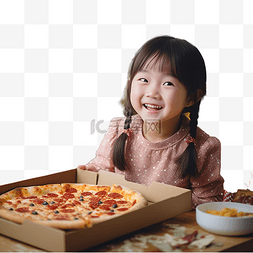 披萨聚会图片_快乐的亚洲小女孩在圣诞节装饰的