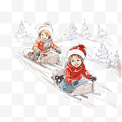 在小山上图片_小孩子们在冰雪覆盖的冬季公园里