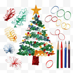创意彩色树图片_白纸上的创意纸圣诞树