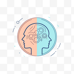 大脑和头部在蓝色圆圈中的线条轮