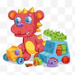 玩具剪贴画可爱龙与恐龙玩具车卡