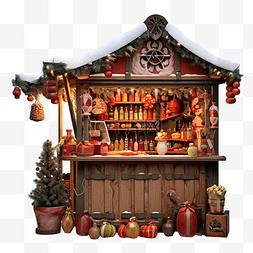 红色的小亭子图片_圣诞市场摊位或售货亭与食物