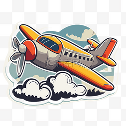 飞机和设计图片_飞机和云剪贴画的彩色贴纸 向量