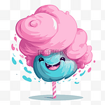 棉花糖剪贴画可爱的小棒棒糖，有蓬松的蓝色和粉色头发库存插画卡通 向量
