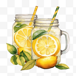 水彩柠檬水罐剪贴画