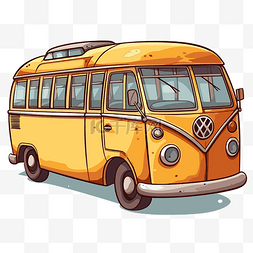 巴士插画图片_巴士剪贴画复古黄色大众巴士插画