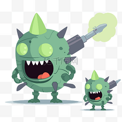 绿色玩具卡通图片_敌人剪贴画绿色怪物大眼睛和火箭