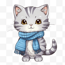 漂亮小贴纸图片_可爱迷人的美国短毛猫，戴着小蓝