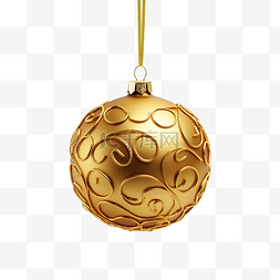 圣诞松枝球图片_人造圣诞树上的金色球，装饰着金