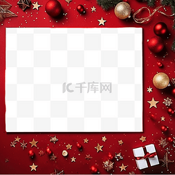 扁扁的边框图片_红色桌子上有圣诞配件的组合物
