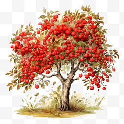 枯萎树叶手绘图片_红罗文和枯萎的苹果树的秋天插图