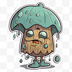 卡通蘑菇，头上下着雨滴 向量