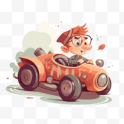 橙色的车图片_速度剪贴画卡通小男孩驾驶一辆橙