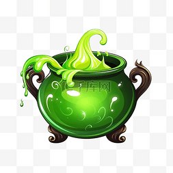 万圣节大锅图片_带有绿色液体魔法冒泡药水的女巫