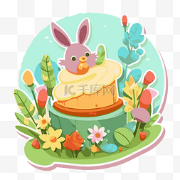 可爱的兔子坐在蛋糕上 向量