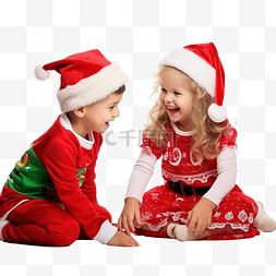 在家玩耍的孩子图片_穿着圣诞老人帽子和圣诞服装的男