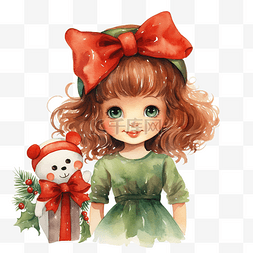 圣诞娃娃水彩插图