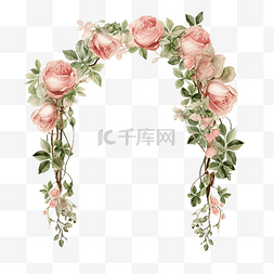 情人节框架图片_婚礼拱门与玫瑰藤水彩插图