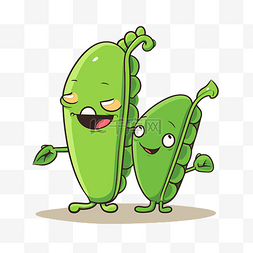 两个卡通豌豆，双臂高举，双腿伸