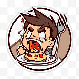 一个男人吃披萨剪贴画的卡通贴纸