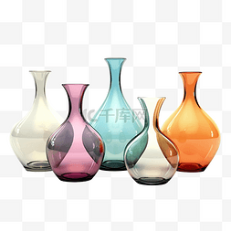 3d花瓶图片_各种有色玻璃花瓶，无背景 3D 渲