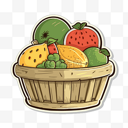 篮子贴纸图片_一篮子水果剪贴画的插图 向量