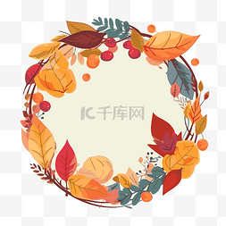 秋天的树叶圆形边框背景剪贴画 