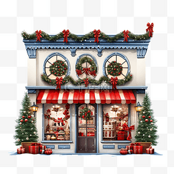 用树木装饰圣诞节的节日商店