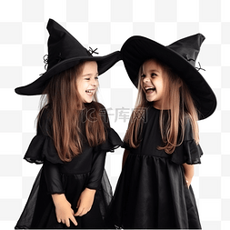 穿着女巫服装的女孩姐妹们庆祝万