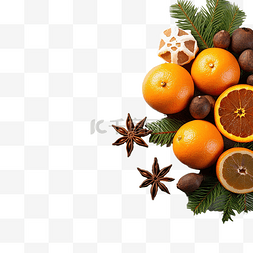 新鲜的橘子图片_新鲜的橘子与圣诞树的树枝