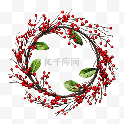 圣诞花环，树枝上有红色浆果和绿